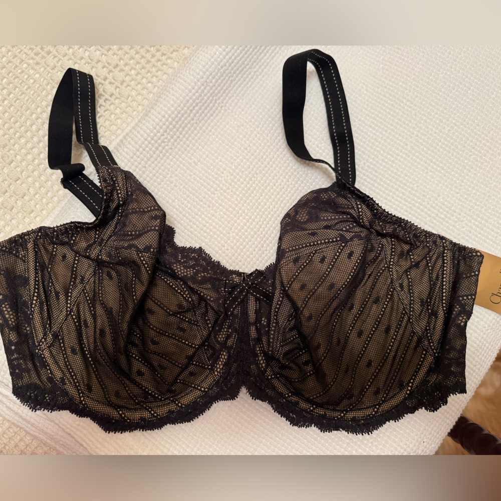 NWT Chantelle Rive Gauche lace bra US 36DDD black/nude